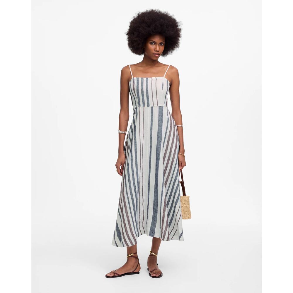 NWT Madewell Striped Circle Maxi Dress 100% Linen w/ Pockets Size 4